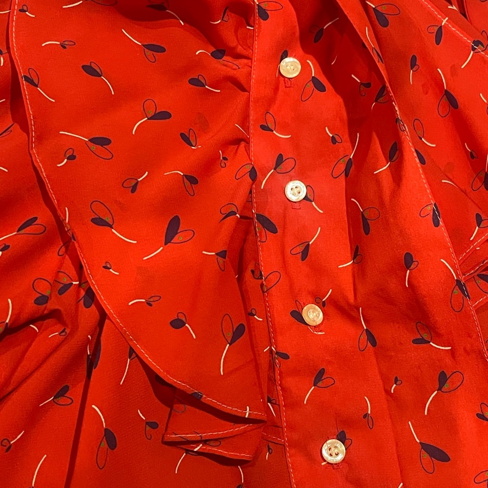 Vintage Ted Sollod red ruffle button down blouse size 6 Medium - Picture 6 of 7